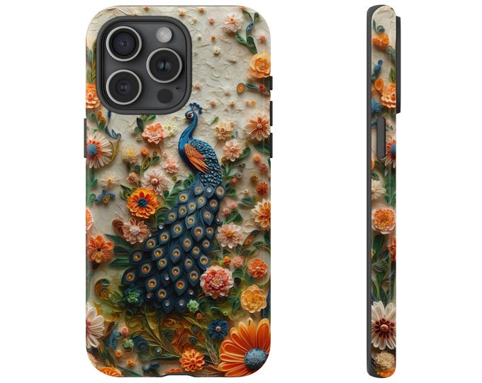 Peacock Floral Phone Case: iPhone, Galaxy, Pixel - Magsafe Wireless Charging