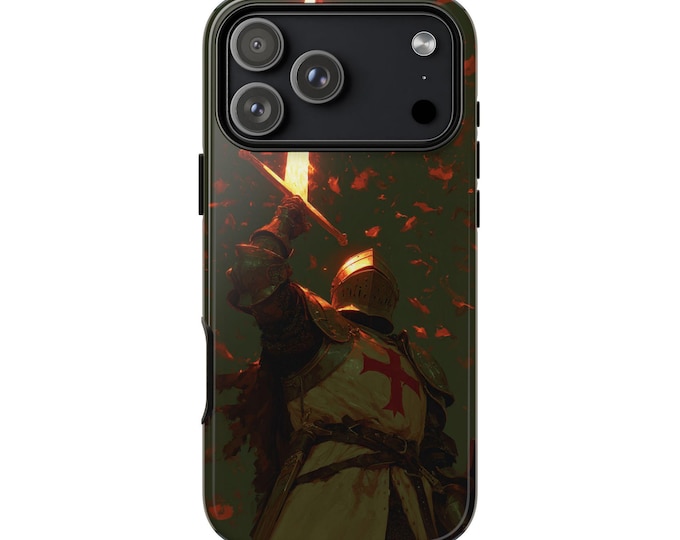 Armored Knight Crimson Sword Phone Case: iPhone, Galaxy, Pixel - Lifetime Warranty