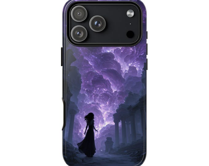 Purple Clouds Cosmic Night Girl Phone Case: iPhone, Galaxy, Pixel - Lifetime Warranty