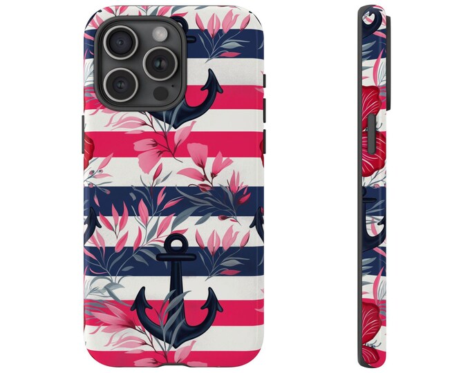 Sailor Nautical Anchor Stripes Flowers Phone Case for iPhone | Samsung Galaxy | Google Pixel