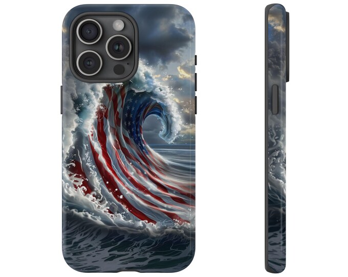 American Flag Ocean Wave Phone Case: iPhone, Galaxy, Pixel - Magsafe Wireless Charging