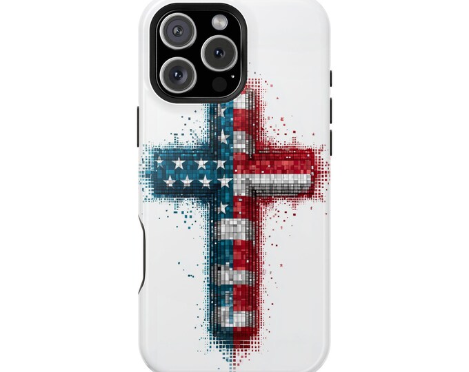 Christian Cross American Block Art Phone Case: iPhone, Galaxy, Pixel - Lifetime Warranty