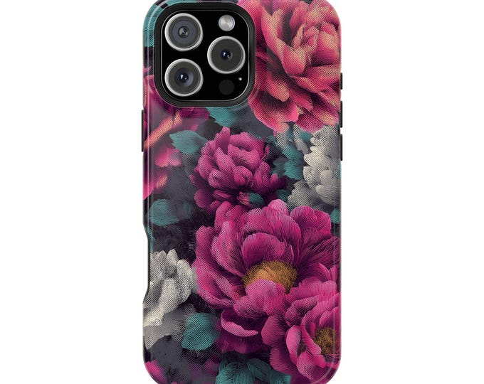 Seamless Carnation Flowers Magenta Teal Floral Phone Case: iPhone, Galaxy, Pixel - Lifetime Warranty