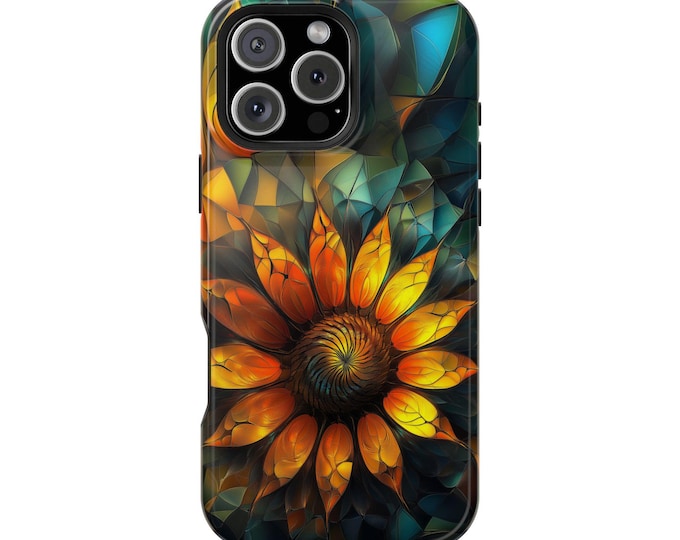 Sunflower Stained Glass Fractal Floral Phone Case: iPhone, Galaxy, Pixel - Lifetime Warranty