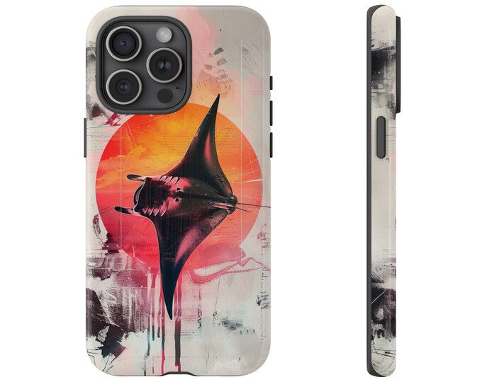 Sunset Manta Ray Retro Style Phone Case: iPhone, Galaxy, Pixel - Lifetime Warranty