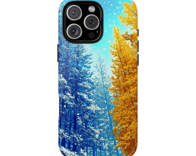Twilight Forest Tree Blue Gold Winter Glow Phone Case: iPhone, Galaxy, Pixel - Lifetime Warranty