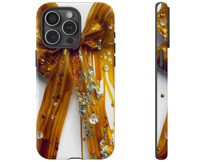 Gold Ribbon Splash Phone Case - Hydro Dipped Dripping Bow Phone Cover - Dynamic Art Decoration Phone Case - iPhone, Pixel, Samsung Galaxy
