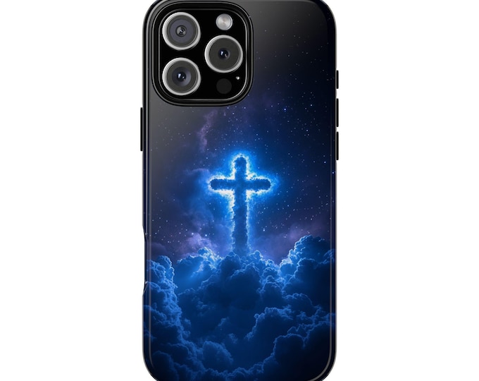 Azure Blue Cross Faith Sky Clouds Phone Case: iPhone, Galaxy, Pixel - Lifetime Warranty