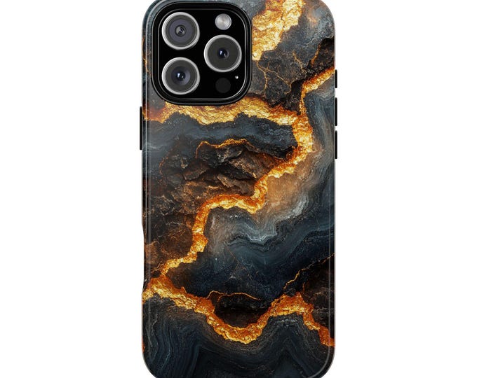Charcoal Gray Gold Veins Geode Rock Phone Case: iPhone, Galaxy, Pixel - Lifetime Warranty