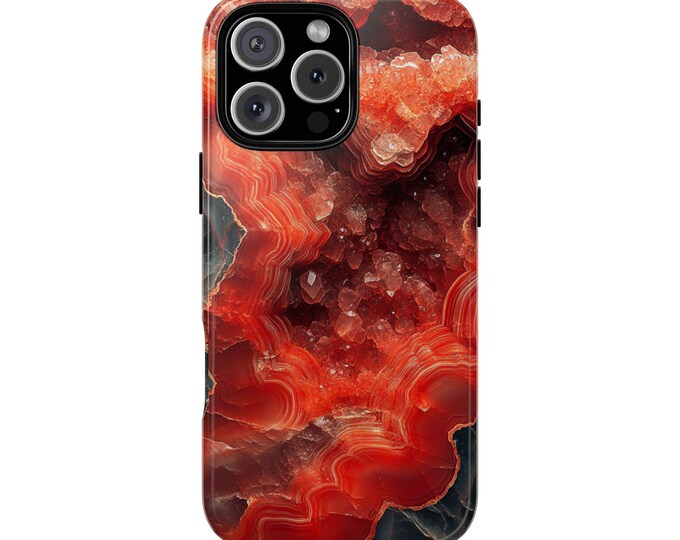 Geode Lava Red Crystal Rock Agate Phone Case: iPhone, Galaxy, Pixel - Lifetime Warranty
