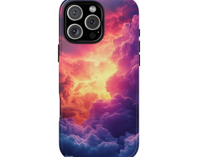 Digital Clouds Pink Purple Sun Glow Phone Case: iPhone, Galaxy, Pixel - Lifetime Warranty