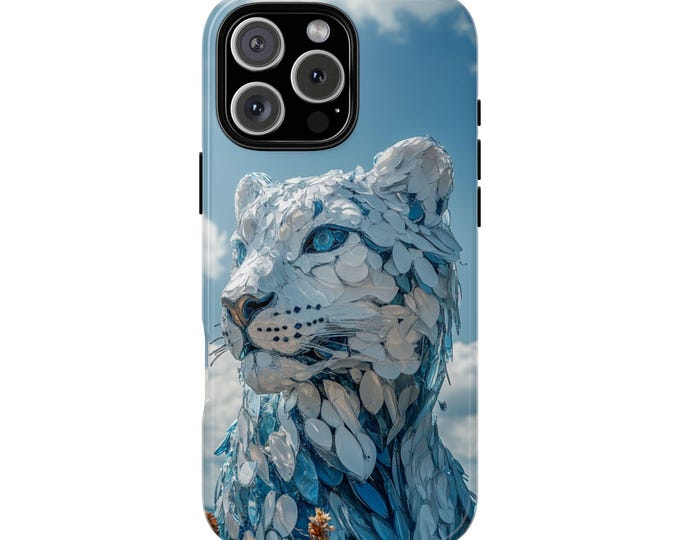 Snow Leopard Abstract Blue White Glass Phone Case: iPhone, Galaxy, Pixel - Lifetime Warranty
