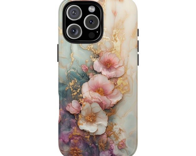Graceful Flowers Marble Floral Gold Accents Phone Case: iPhone, Galaxy, Pixel - Lifetime Warranty