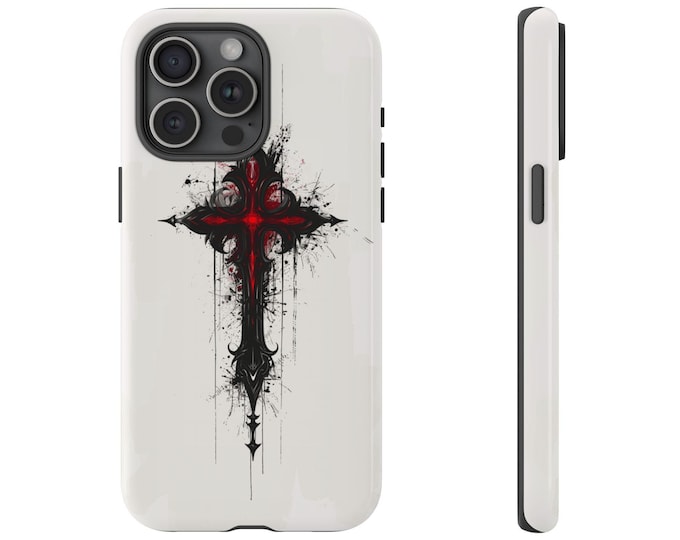 Gothic Red Christian Cross on White Phone Case for iPhone | Samsung Galaxy | Google Pixel