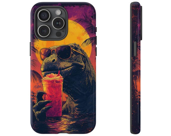 Komodo Dragon Cool Case, Sunglasses Slushie Drink Cover, Retro Sunset Comic Lizard Design - Phone Case for Samsung Galaxy, iPhone, Pixel