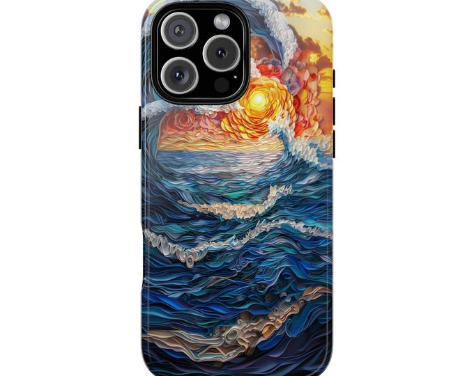 Pastel Mosaic Sunset Ocean Sea Waves Phone Case: iPhone, Galaxy, Pixel - Lifetime Warranty