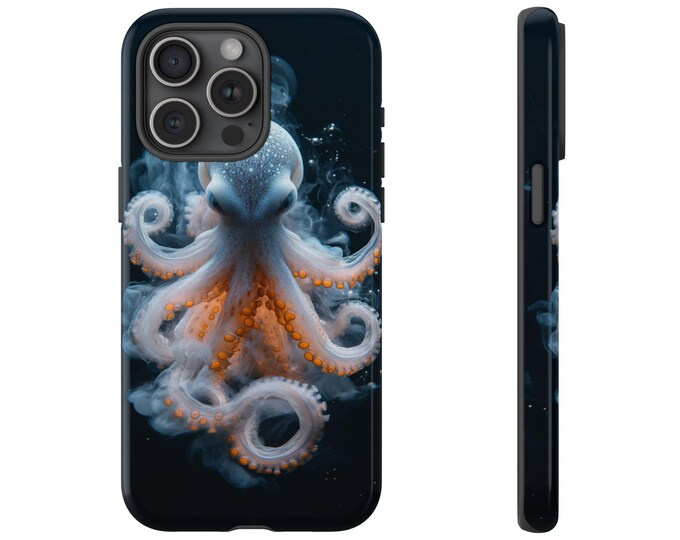 Deep Ocean Octopus Case, Cephalopod Orange White Cover, Marine Life Sea Design - Phone Case for Samsung Galaxy, iPhone, Pixel