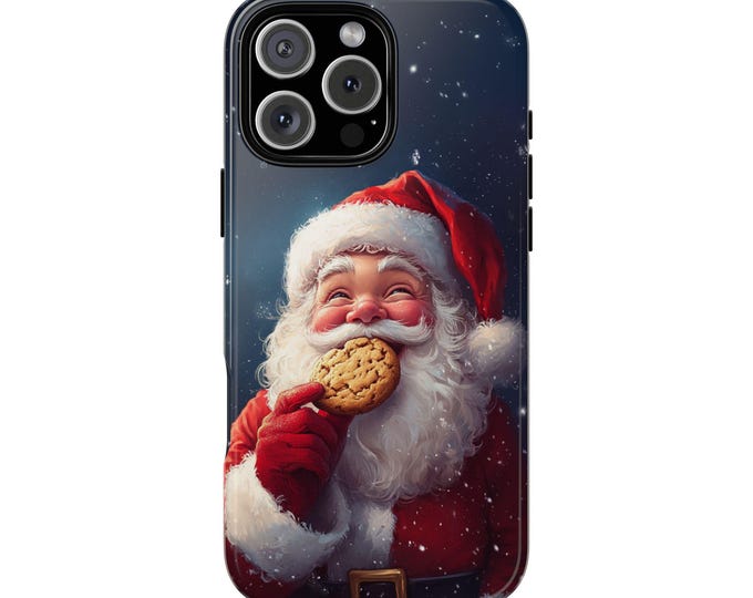 Santa Eating Cookie Christmas Phone Case: iPhone, Galaxy, Pixel - Lifetime Warranty