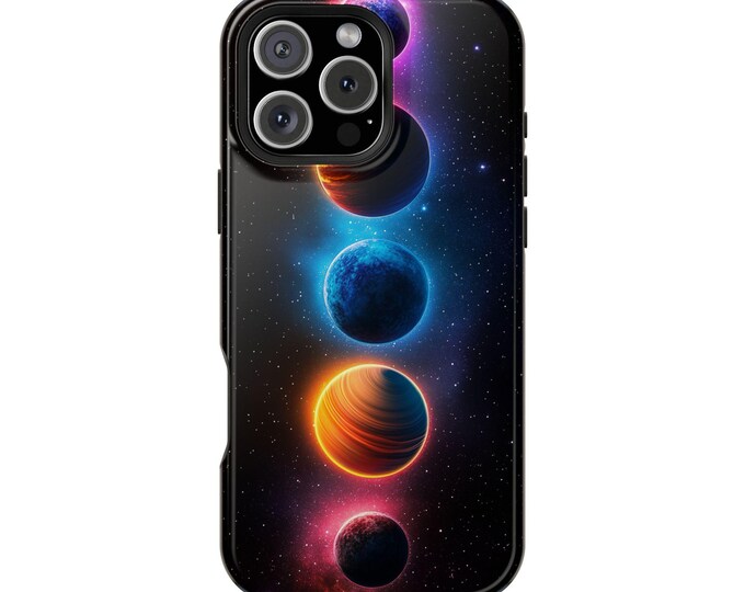 Neon Planets Outer Space Colorful Alignment Phone Case: iPhone, Galaxy, Pixel - Lifetime Warranty