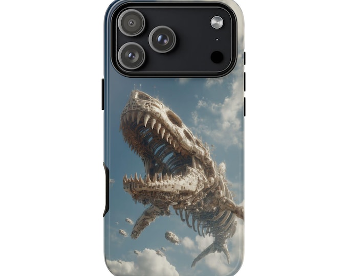 Colossal Shark Flying Skeleton Phone Case: iPhone, Galaxy, Pixel - Lifetime Warranty