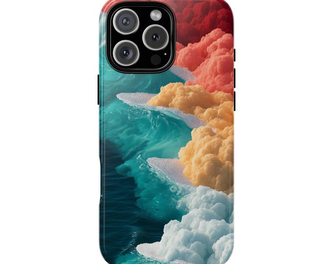 Surreal Abstract Cloud Waves Red Yellow Teal Fusion Phone Case: iPhone, Galaxy, Pixel - MagSafe Compatible