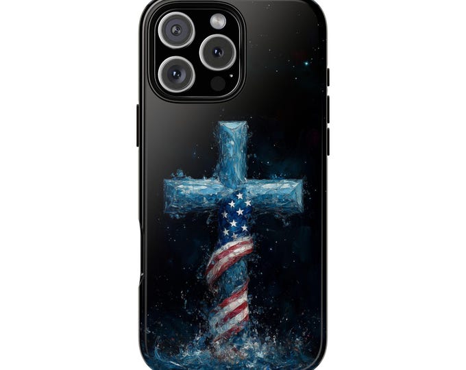 American USA Cross Frost Ice Brushed Painting Phone Case: iPhone, Galaxy, Pixel - Lifetime Warranty
