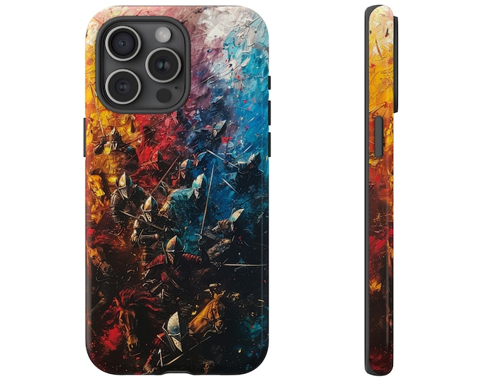 Knights Battle Chaos Painting Phone Case: iPhone, Galaxy, Pixel - Lifetime Warranty