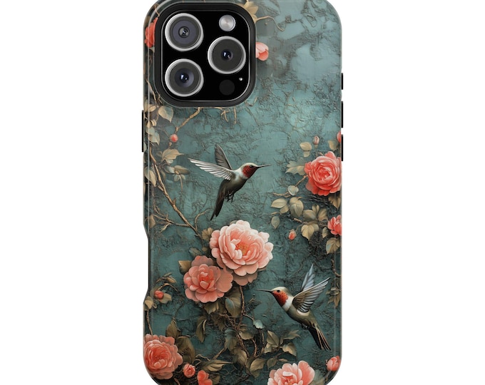 Baroque Peonies Hummingbirds Phone Case: iPhone, Galaxy, Pixel - Lifetime Warranty