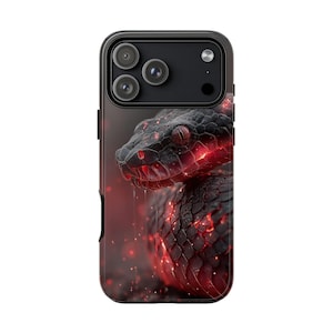 Black Python Snake Neon Red Phone Case: iPhone | Galaxy | Pixel - Personalized, MagSafe Options