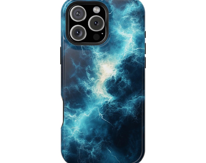 Electric Blue Lightning Clouds Phone Case: iPhone, Galaxy, Pixel - Lifetime Warranty