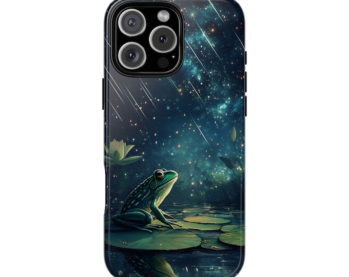 Green Frog Lily Pad Night Shooting Stars Phone Case: iPhone, Galaxy, Pixel - Lifetime Warranty