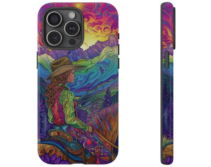 Cowgirl Western Mountain Scene Abstract Phone Case: iPhone, Galaxy, Pixel - Lifetime Warranty