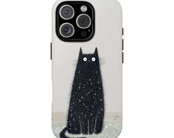 Black Cat Minimalist Cartoon Phone Case: iPhone, Galaxy, Pixel - Lifetime Warranty