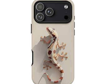 Gecko Lizard Scandinavian Beige Phone Case • Original Artwork • Heavy Duty Protection • Tech Gift • Lifetime Warranty