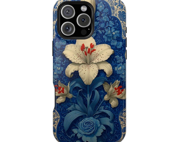 Azulejo Blue Lily Floral Phone Case: iPhone, Galaxy, Pixel - Lifetime Warranty