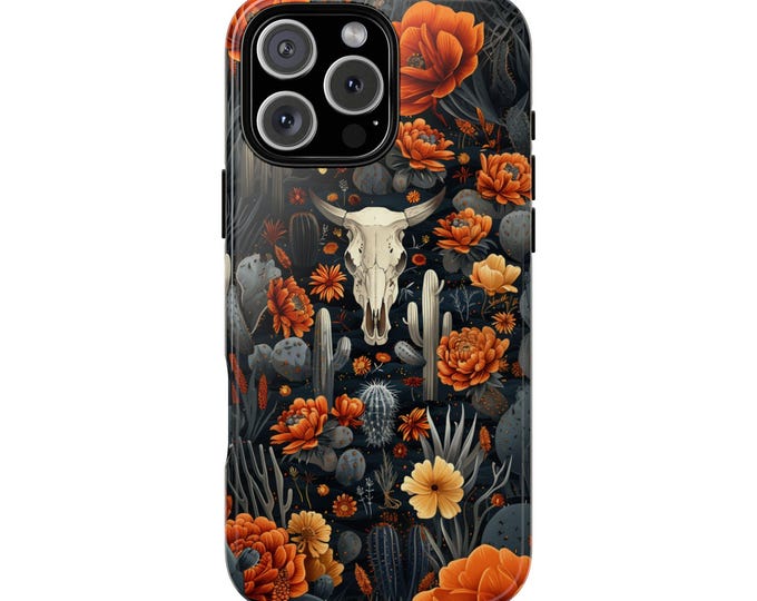 Cow Skull Western Desert Cactus Flower Phone Case: iPhone, Galaxy, Pixel - Lifetime Warranty
