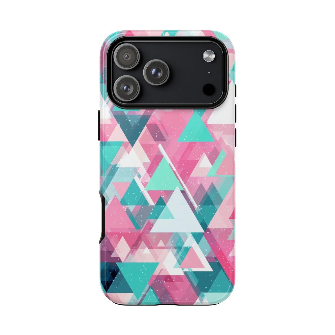 Abstract Triangles Pink Teal Pattern Phone Case: iPhone 17 17e 16 15 14 ...