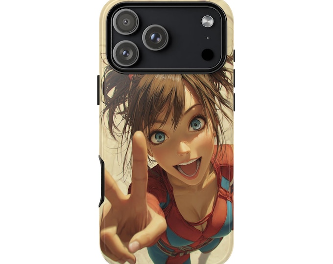 Smiling Girl Peace Sign Anime Phone Case: iPhone, Galaxy, Pixel - Lifetime Warranty