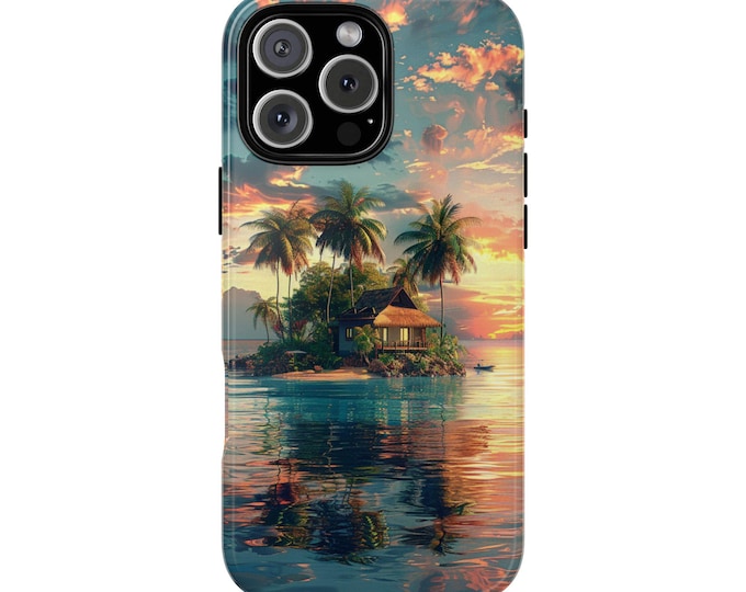 Island Palm Tree Beach Sunset Phone Case: iPhone, Galaxy, Pixel - Lifetime Warranty