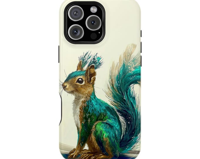 Teal Squirrel Brushed Painting Phone Case for iPhone 16 15 14 13 | MagSafe Magnetic Wireless Charging | Samsung Galaxy | Pixel | Tough Cover