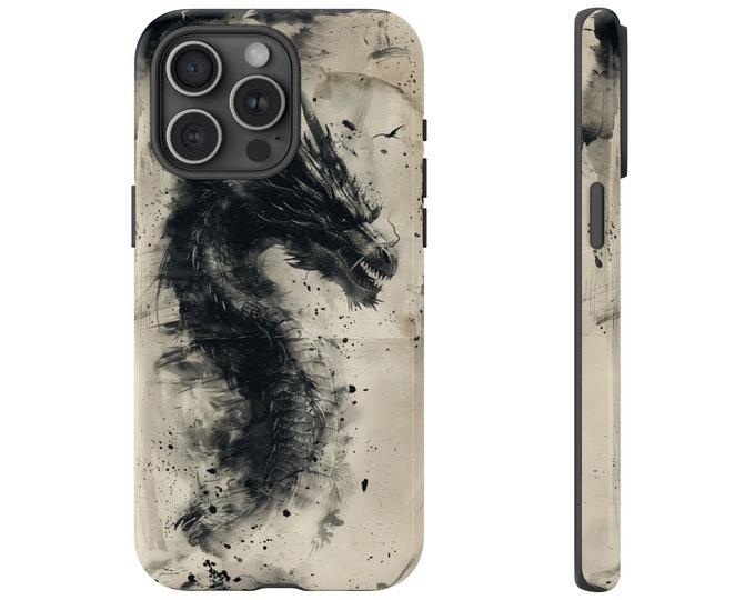 Dragon Black Ink Paint Vintage Sketch Phone Ink Case for iPhone MagSafe Magnet Charger | Galaxy | Pixel