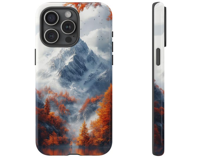 Snow Mountain Phone Case | iPhone, Samsung Galaxy, Pixel | Winter Mountains Range Wilderness Fall Autumn Trees Snowy Design Tough Cover