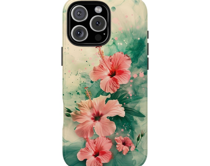 Pink Hibiscus Tropical Hawaii Flower Green Floral Phone Case: iPhone, Samsung Galaxy, Google Pixel