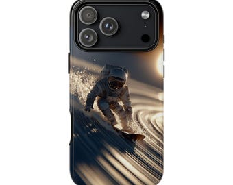 Astronaut Surfing Planet Rings Deep Space Phone Case • Original Artwork • Heavy Duty Protection • Tech Gift • Lifetime Warranty