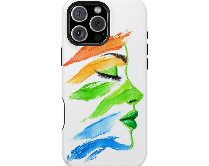 Green Orange Paint Woman Face Art Phone Case: iPhone, Galaxy, Pixel - Lifetime Warranty