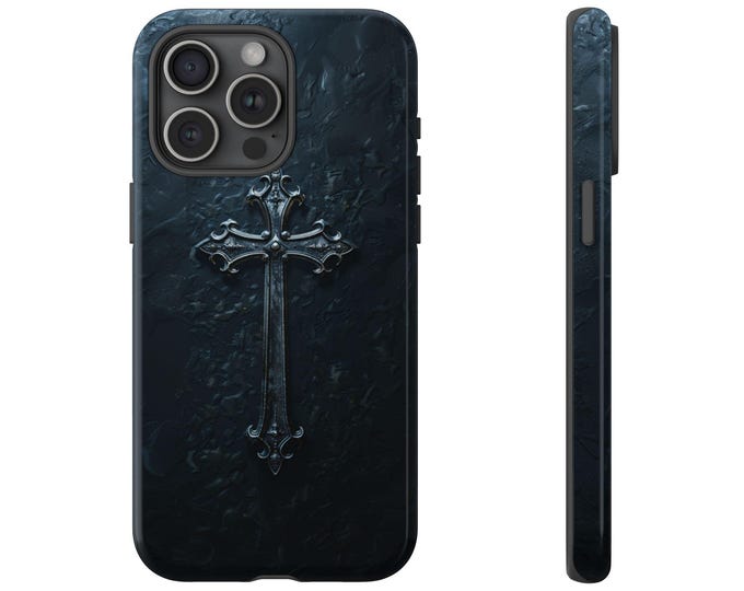 Dark Gothic Cross Black Phone Case: iPhone, Galaxy, Pixel - Lifetime Warranty