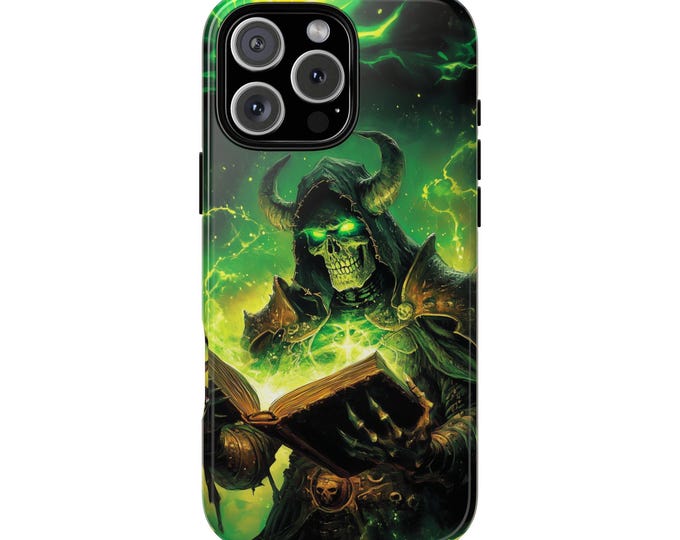 Horned Skeleton Glow Green Skull Warlock Phone Case: Tough Cover for iPhone (MagSafe Compatible), Samsung Galaxy, Pixel