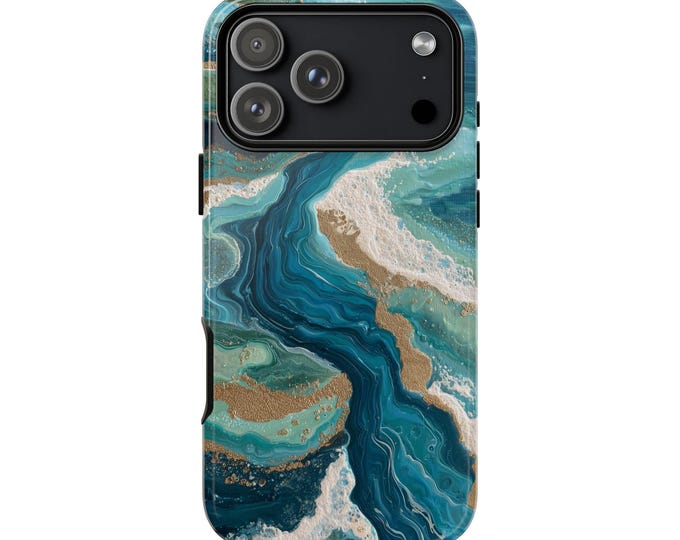 Coastal Resin Teal Blue Marble Phone Case: iPhone, Galaxy, Pixel - Lifetime Warranty