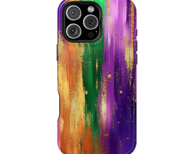 Purple Green Orange Art Brushed Paint Phone Case: iPhone, Galaxy, Pixel - Lifetime Warranty