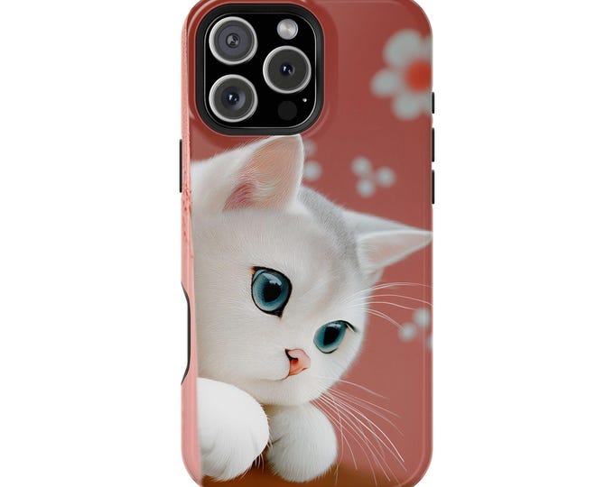 Cute White Cat Blue Eyes Kitty Phone Case: iPhone, Galaxy, Pixel - Lifetime Warranty